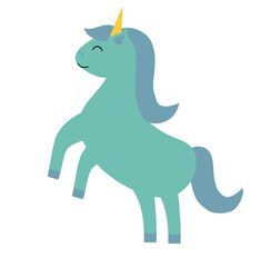 Green Unicorn. Children Vector Flat Illustration.