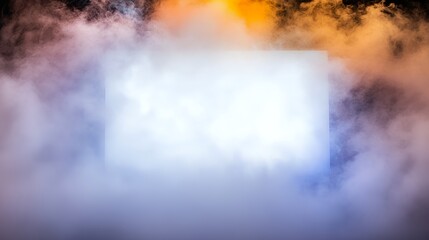 Bright White Rectangle in Colorful Smoke Clouds Abstract Background Design