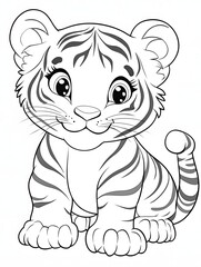 Fototapeta premium Adorable Cartoon Tiger with Blank Outline for Kids Coloring Activity