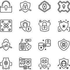 Security and protection line icons collection. Thin outline icons pack. UI icon collection. Set of line web pictogram