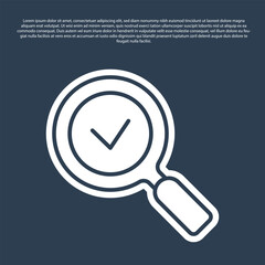 Blue line Magnifying glass with check mark icon isolated on blue background. Search, focus, zoom, business symbol. Vector