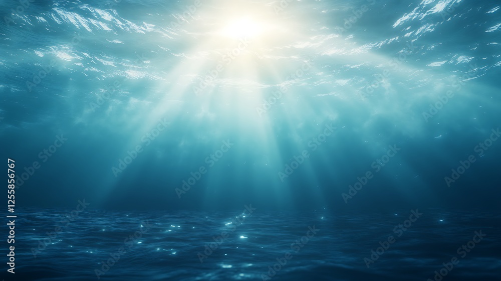 Aufkleber A tranquil underwater scene with sunlight filtering through blue water, creating a peaceful and serene atmosphere.