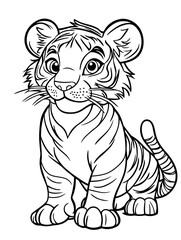 Cute and Playful Tiger Cartoon Outline for Kids to Color and Decorate