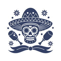 Cinco de Mayo Sugar Skull Silhouette Clipart Vector Illustration
