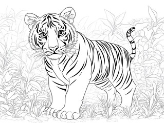 Cute Cartoon Tiger Outline for Coloring Book and Kids  Art Activity