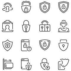 Security and protection line icons collection. Thin outline icons pack. UI icon collection. Set of line web pictogram