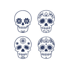 Cinco de Mayo Sugar Skull Silhouette Set Clipart Vector Illustration