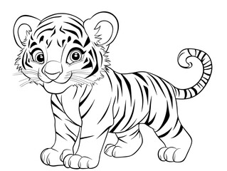 Fototapeta premium Cute Tiger Cartoon with Blank Outline for Kids to Color