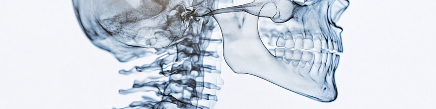 Translucent 3D Render of Human Mandible and Cervical Vertebrae