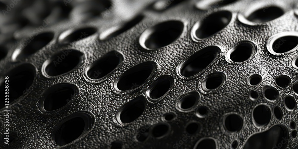 Poster close up of a black object with many holes