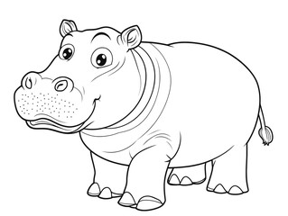 Fototapeta premium Cute Cartoon Hippopotamus with Blank Outline for Kids Coloring and Drawing Fun