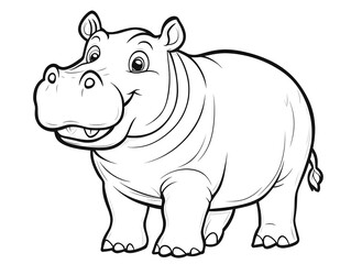 Fototapeta premium Cute Cartoon Hippopotamus with Blank Outline for Kids Coloring and Learning Activities