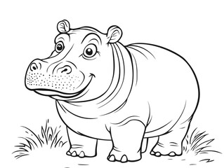 Obraz premium Cute Hippopotamus Cartoon Outline for Kids to Color and Customize