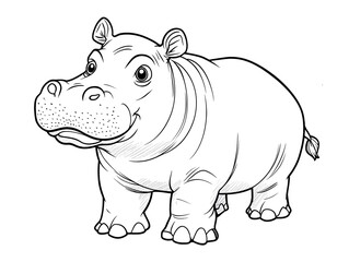 Fototapeta premium Cute Cartoon Hippopotamus with Blank Outline for Kids Coloring