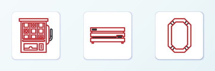 Set line Poker table, Slot machine and Video game console icon. Vector