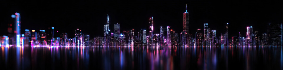 Fototapeta premium Digital Rendering of Illuminated City Skyline at Night