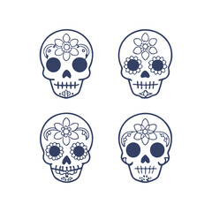 Cinco de Mayo Sugar Skull Silhouette Set Clipart Vector Illustration