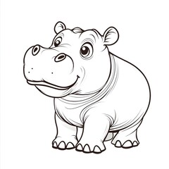 Fototapeta premium Cute Cartoon Hippopotamus with Blank Outline for Kids Coloring