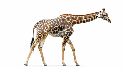 Obraz premium Photo - Giraffe Walking on White Background, Wildlife Animal