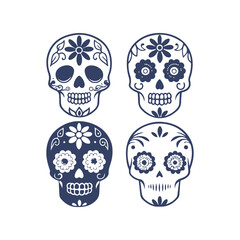 Cinco de Mayo Sugar Skull Silhouette Set Clipart Vector Illustration