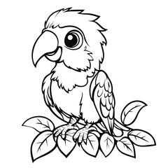 Fototapeta premium Cute Cartoon Parrot with Blank Outline for Kids Coloring and Drawing Activity