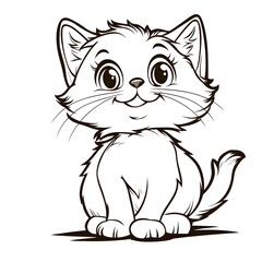 Cute Cartoon Cat with Blank Outline for Kids Coloring Activity