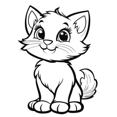 Cute Cartoon Feline Sketch for Kids to Color and Paint