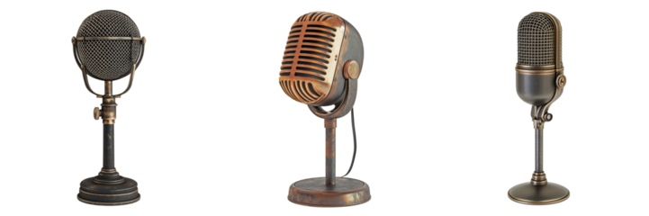 Vintage microphone collection studio product photography retro close-up sound