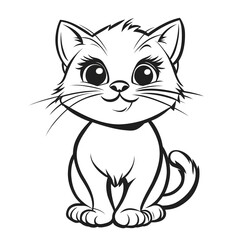 Obraz premium Cute Cartoon Kitten with Blank Outline Ready for Coloring by Kids