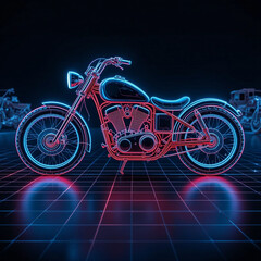 Fototapeta premium Motorcycle at night. Bike in neon light. Stylized image of a motorcycle glowing with neon colors.