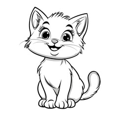 Cute Smiling Cartoon Cat with Blank Outline for Kids to Color
