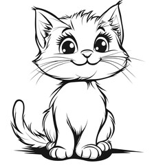 Cute Cartoon Cat with Blank Outline for Kids Coloring Activity