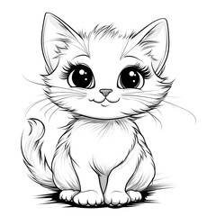 Obraz premium Cute Cartoon Kitten with Blank Outline for Kids Coloring and Creativity