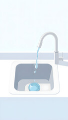 Fototapeta premium Kitchen sink, running water (light blue), low-poly. with white shades