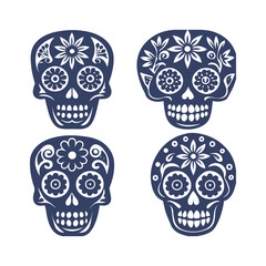 Cinco de Mayo Sugar Skull Silhouette Set Clipart Vector Illustration