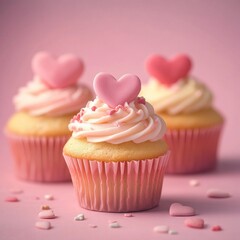 Valentine's Day cupcakes, pink background, sweet treat, romantic dessert