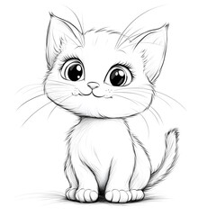 Obraz premium Cute Cartoon Kitten with Blank Outline for Kids to Color and Decorate