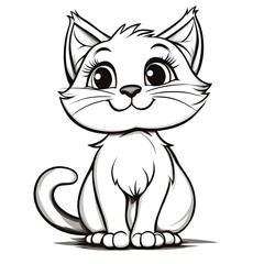 Obraz premium Cute cartoon cat with blank outline for kids to color and decorate