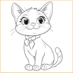 Obraz premium Cute Cartoon Cat Outline Drawing for Kids to Color and Paint