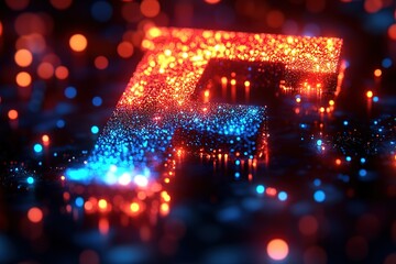 Futuristic Glowing F: A dazzling display of digital art with vibrant colors and intricate light patterns creating a modern high-tech aesthetic