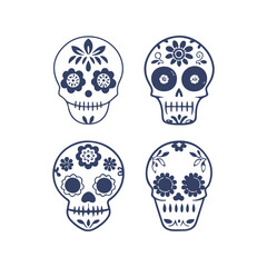 Cinco de Mayo Sugar Skull Silhouette Set Clipart Vector Illustration