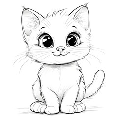 Cute Cartoon Kitten Outline Drawing for Kids Coloring Page