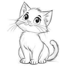 Obraz premium Adorable Cartoon Kitten with Blank Outline for Kids Coloring Book