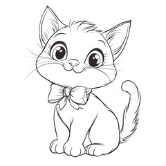 Obraz premium Charming Cartoon Kitten with Blank Outline for Coloring Activity