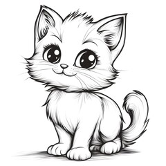 Fototapeta premium Cute Cartoon Kitten Outline for Coloring and Drawing