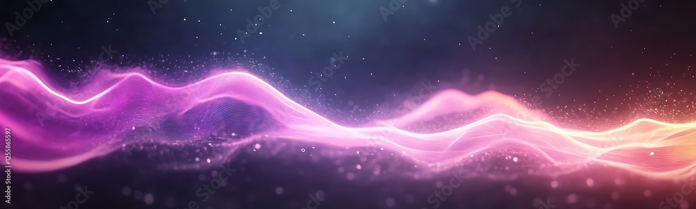 Leinwandbilder A vibrant, abstract wave of colorful light flows across a dark background, creating a dynamic and ethereal visual effect.
