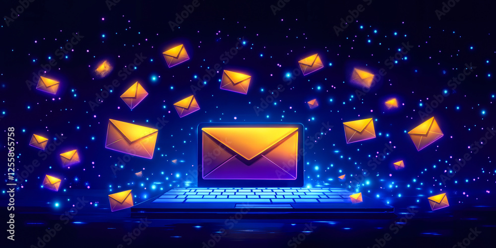 Poster innovative email marketing software for automated data-driven customer outreach with digital envelop