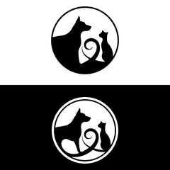 Modern style pets logos, icons. Dog, cat illustrations and symbols	