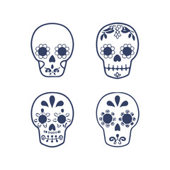 Cinco de Mayo Sugar Skull Silhouette Set Clipart Vector Illustration