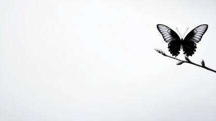 Obraz premium Black and white butterfly on branch, minimal design